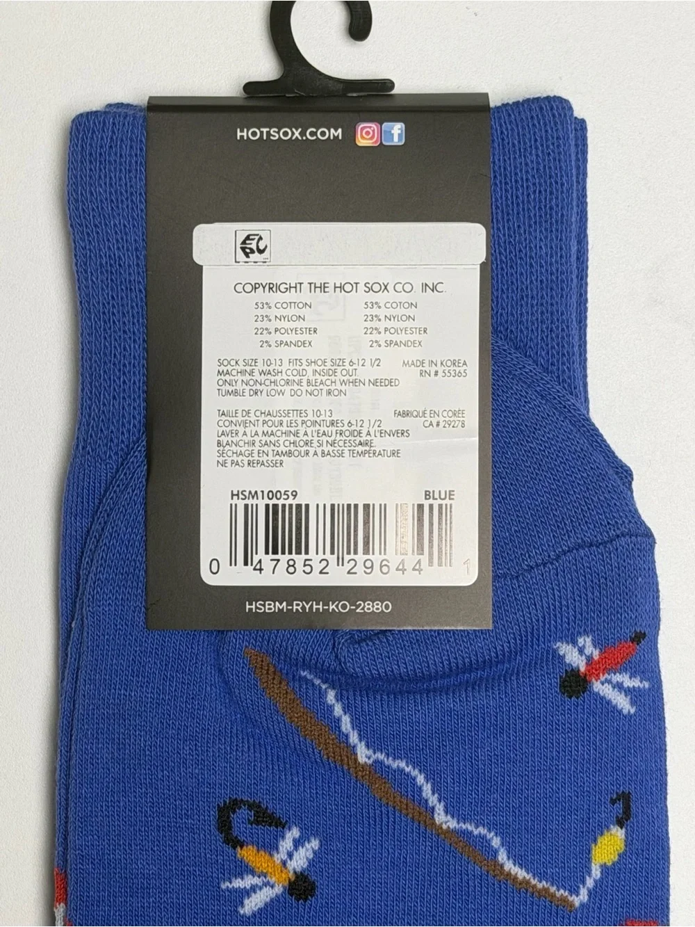 Hotsox Men Blue Fishing-Print Crew Socks